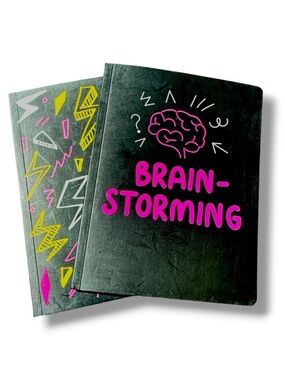 "Brainstorming" Black Journal Duo with Neon Pink & Yellow Graphics